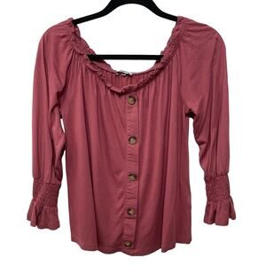 Buffalo Off The Shoulder Blouse Long Sleeve Pink Cottagecore Flowy Womens US 4 6